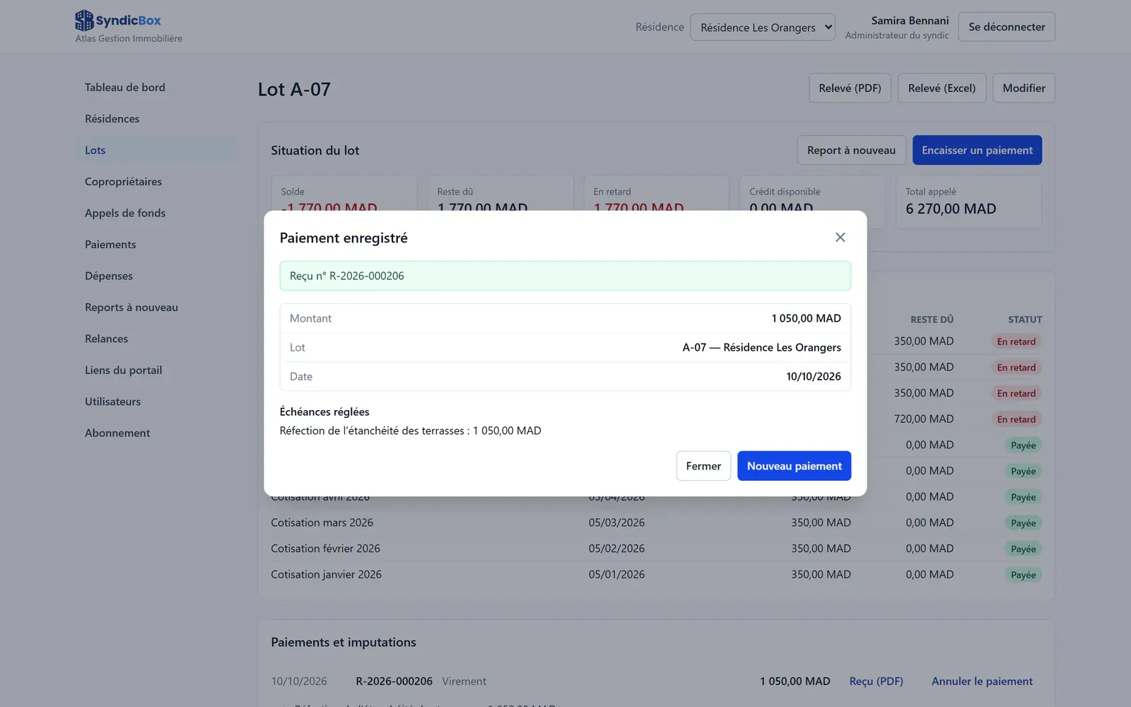 Capture de l’enregistrement d’un paiement et de son reçu